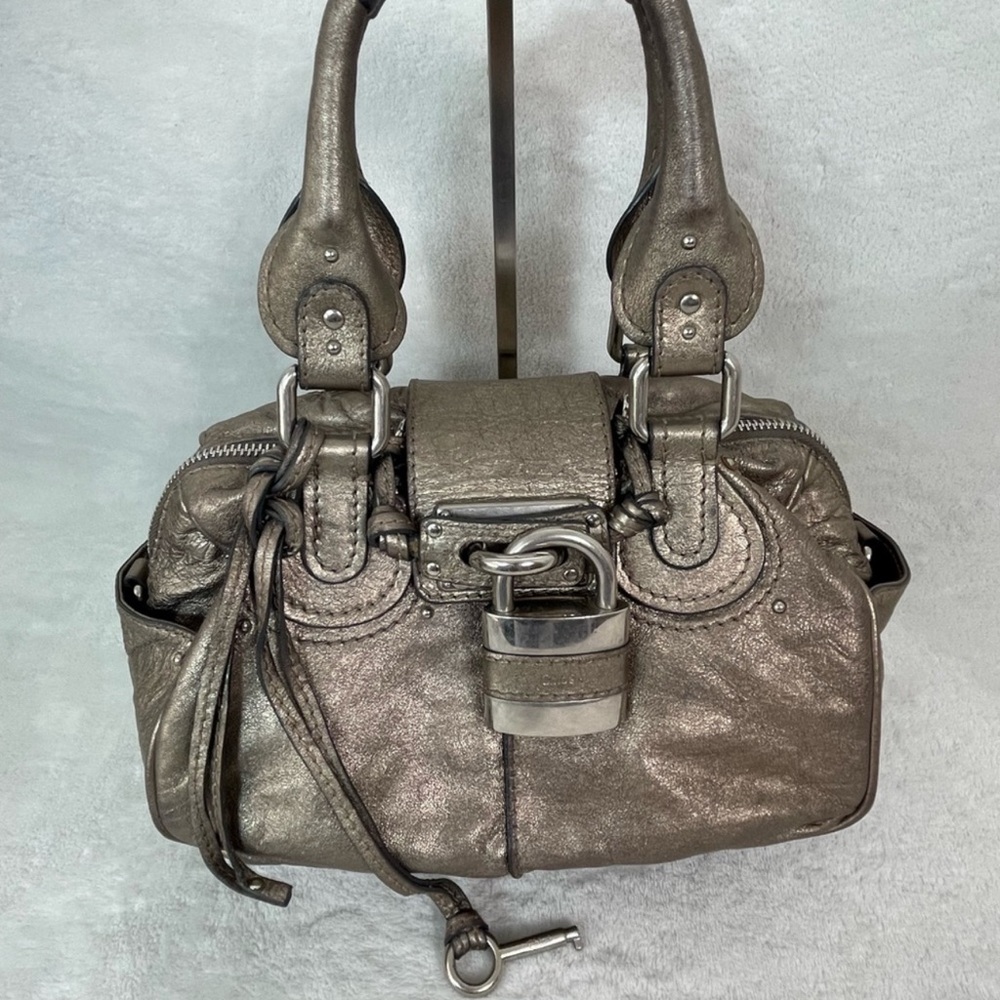 Chloé COA FALL ‘05 Paddington Metallic Taupe Leather-Lock & Key RARE RELEASE - Picture 3 of 16